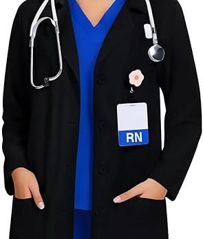 COZYFIT Abrigo de laboratorio para mujer, 3 bolsillos, abrigo médico de manga larga