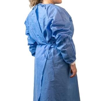 Vestidos médicos desechables con aislamiento de PPE – Nivel 2, cobertura trasera completa, cierre de doble lazo, material SMS 1.23 oz, puños de punto, unisex, azul profesional para atención médica