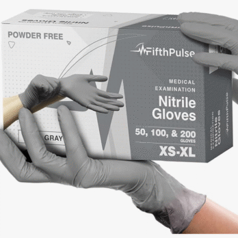 FifthPulse Guantes desechables de nitrilo gris frío – Guantes de limpieza y cocina seguros para alimentos sin látex, guantes de examen médico