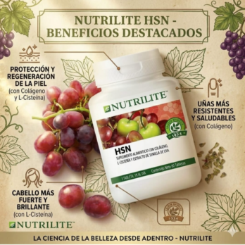 Vitamina HSN, sirve para fortalecer y mejorar la salud del cabello, la piel y las uñas desde el interior.